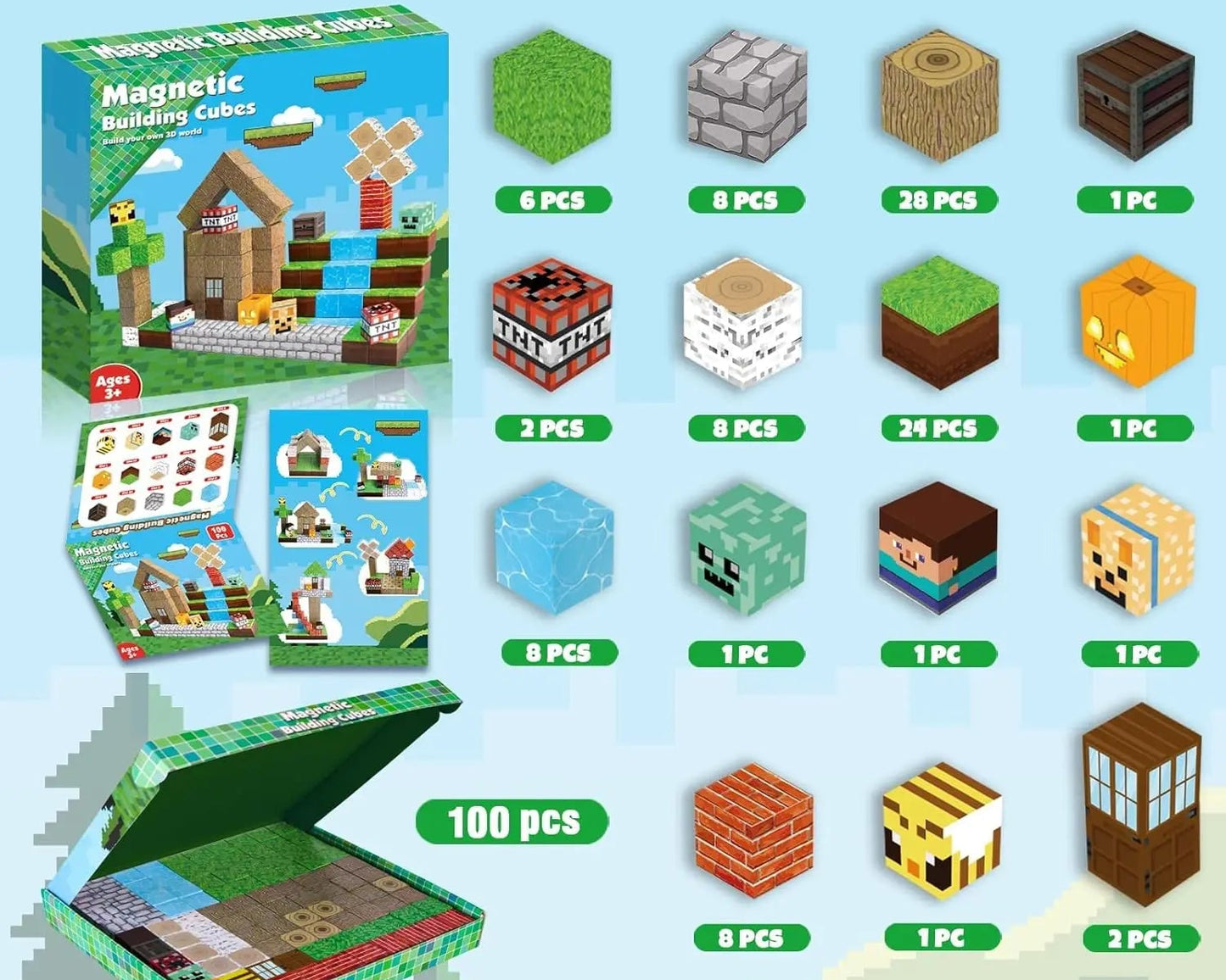 Blocs Magnétiques Enfant – Construction STEM Mine World